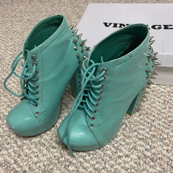 Women’s Vintage Francheska Leatherette Spike Lace Up Bootie Tiffany blue colour - Picture 6 of 6